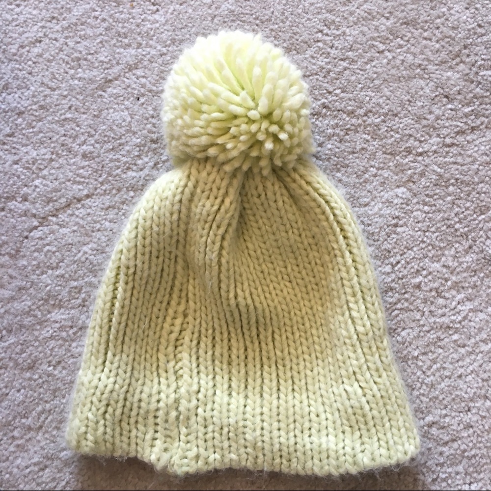 Light green beanie hat pastel knit sweater pompom tassel gift winter ski snow